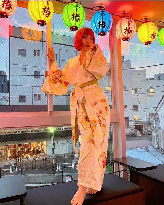 SAMPLE Silky White Furisode Kimono Robe