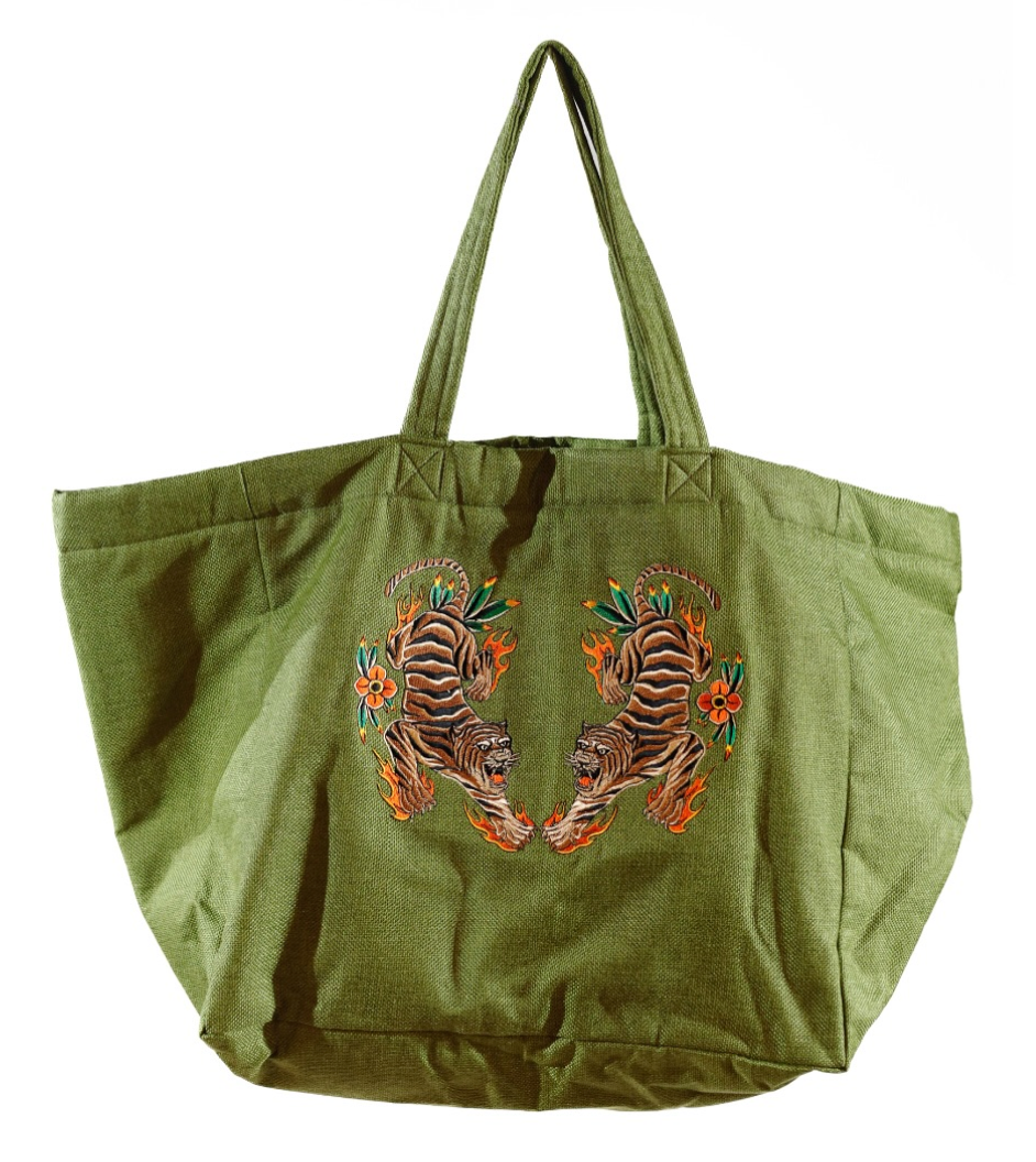 NEW Tiger Embroidered XXL Tote Bag