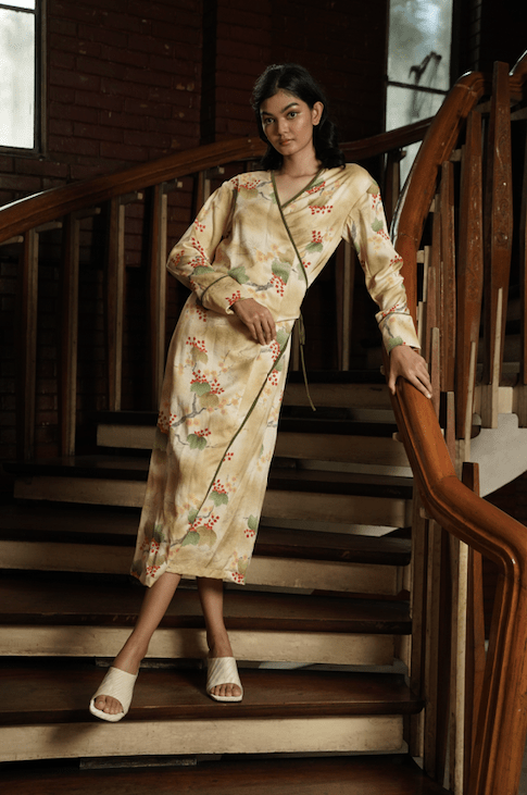 Beige Nostalgia Wrap Dress - EDYA 1929