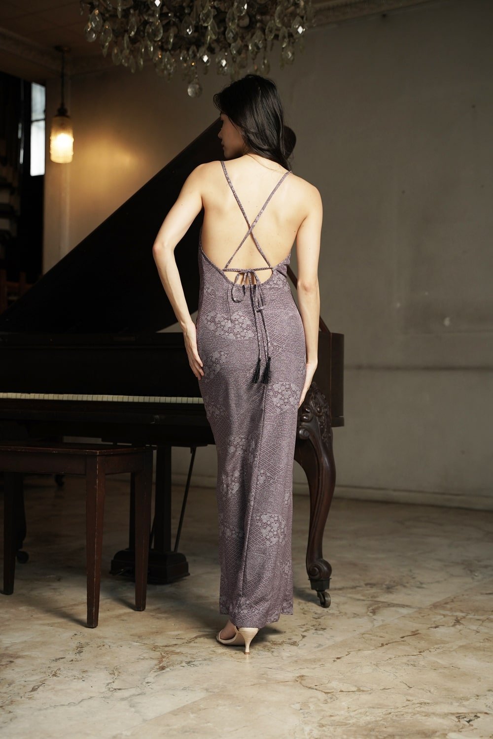 COWL NECK MAXI DRESS - VIOLET HEATHER - EDYA 1929