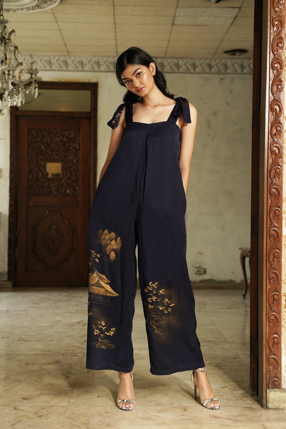 DOUBLE RIBBON JUMPSUIT - SILKY NAVY - EDYA 1929