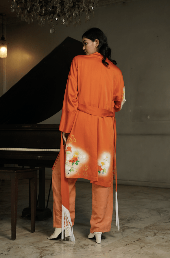 Festive Orange Kimono Robe - EDYA 1929