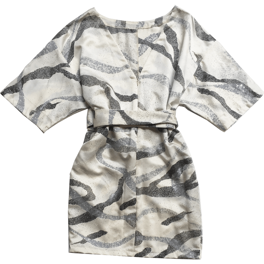 Kimono Obi Belt Short Dress - White - EDYA 1929