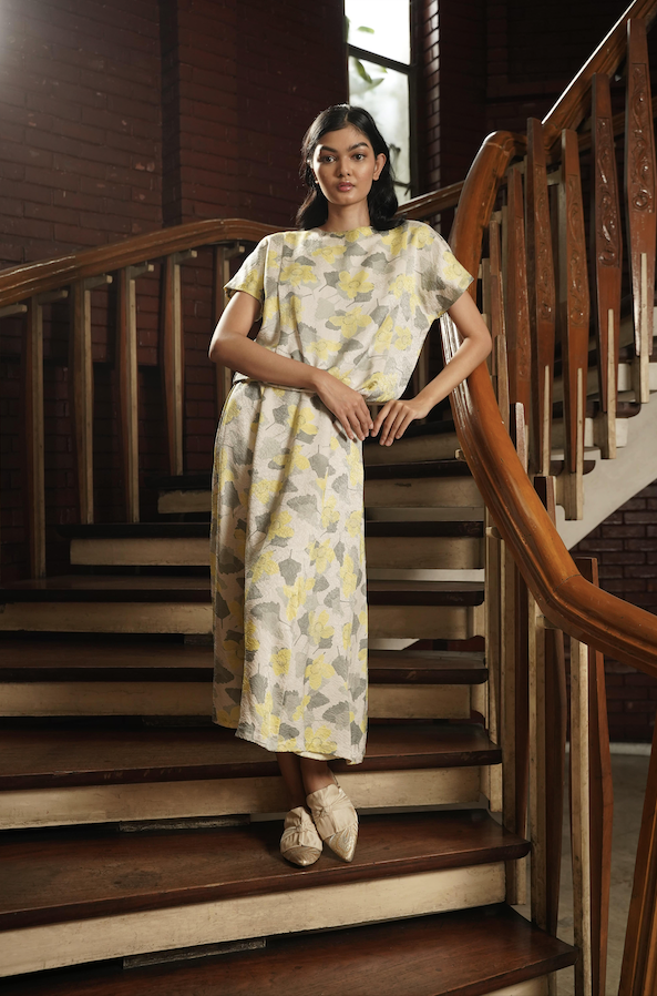 EDYA SKIRT AND TOP SET-ABSTRACTED YELLOW