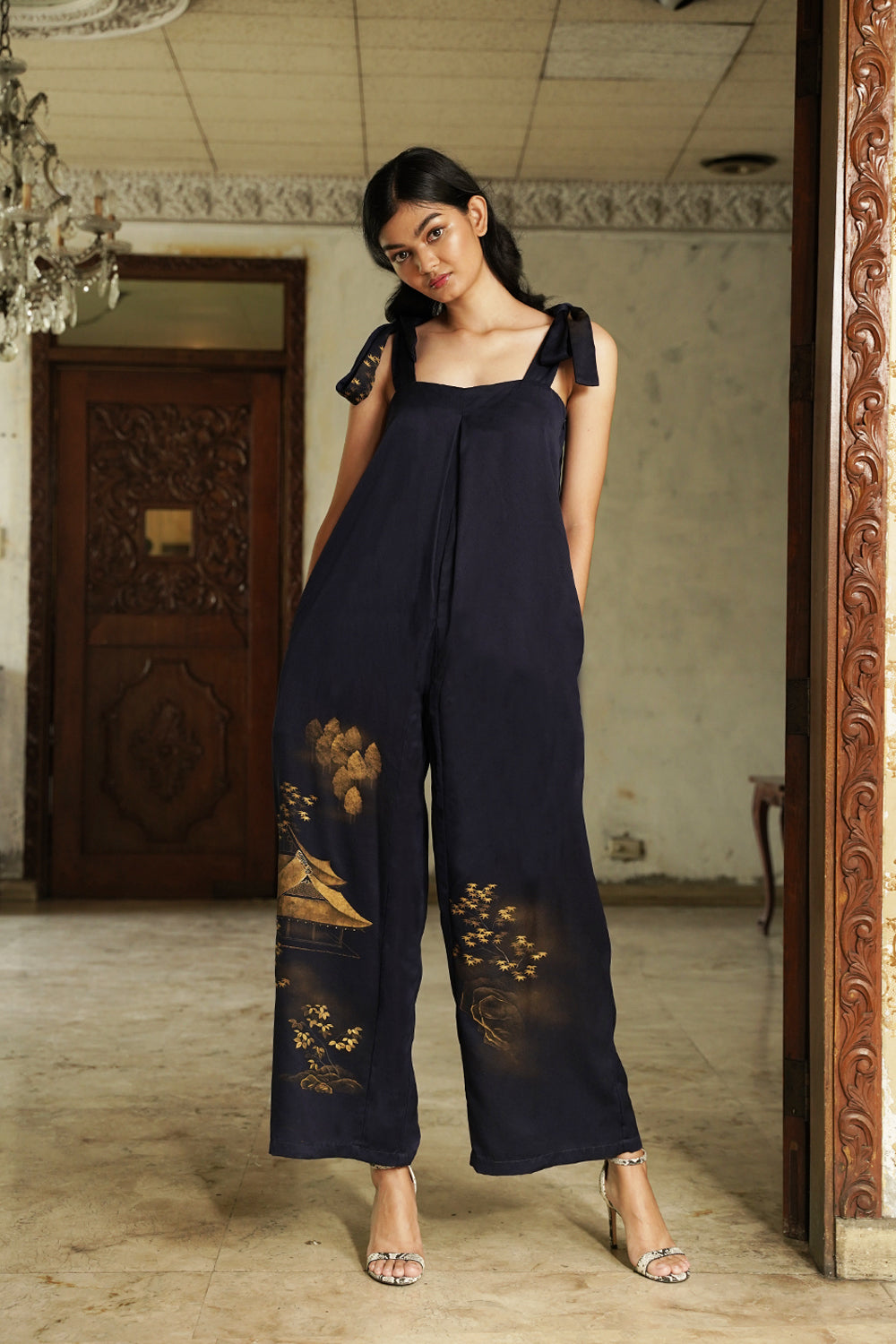 DOUBLE RIBBON JUMPSUIT-SILKY NAVY