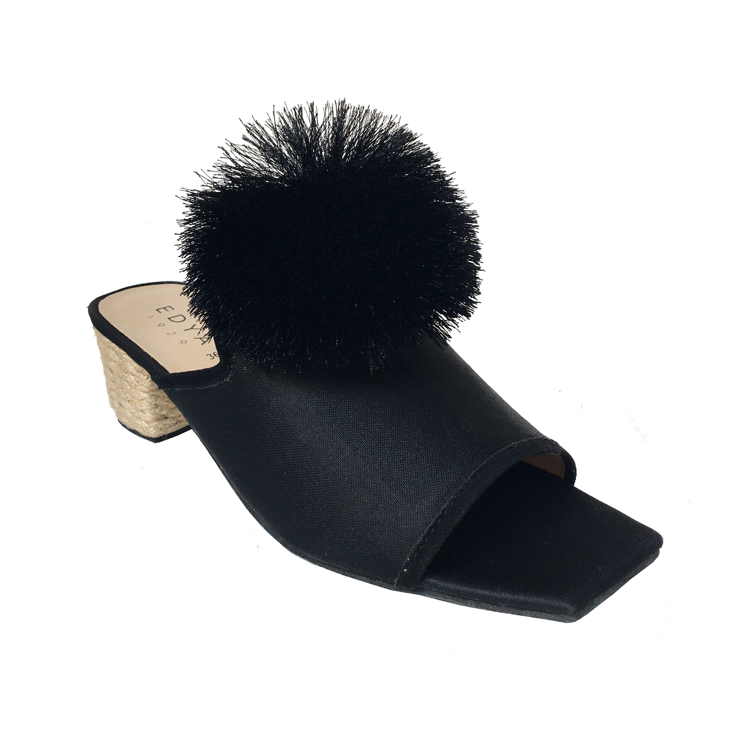 POM POM MID HEELED MULE - BLACK