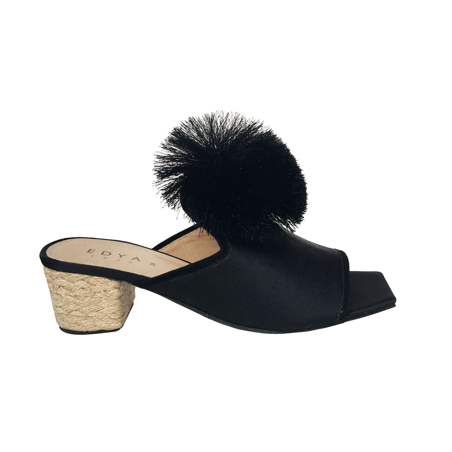 POM POM MID HEELED MULE - BLACK